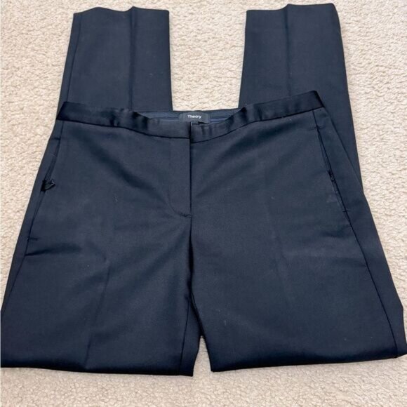 NWOT Theory Tux Wool Blend Straight Slim Leg Mid Rise Black Pants Sz 2 - Picture 1 of 12